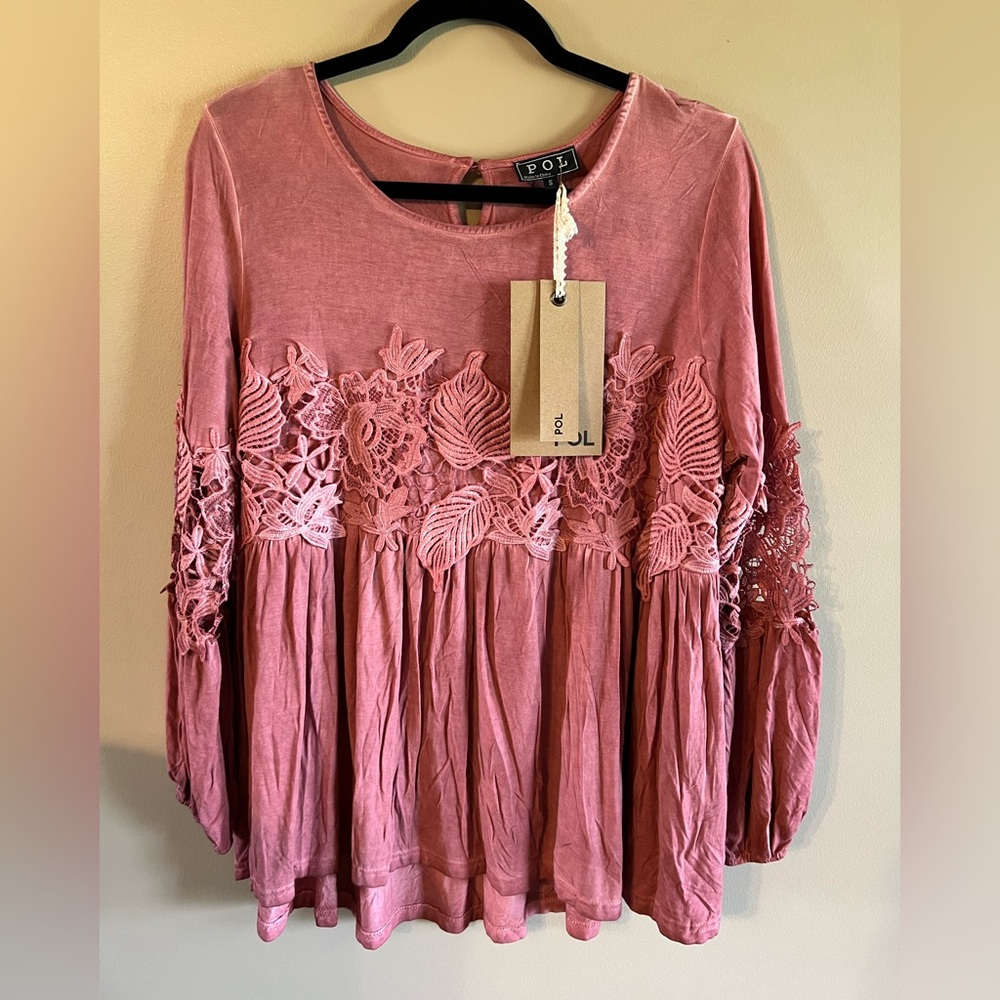 POL Dusty Rose Pink Ruffled Embellished 3/4 Sleeve Blouse